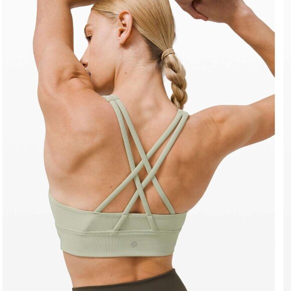 Lululemon Energy Bra High Neck Long Line Ribbed Green Fern Size 6 - Picture 2 of 5